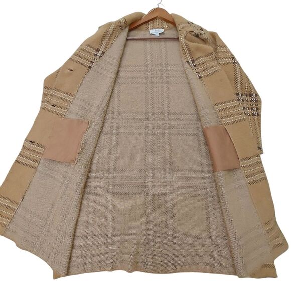 Magaschoni Coat Womens 2X Brown Plaid Long Knitted Three-Button Academia Preppy - Picture 5 of 12